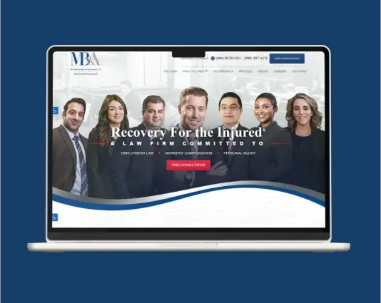 Open laptop displaying a modern law firm website, highlighting Legal Lead Pros proven web design and development for attorneys and legal practices.